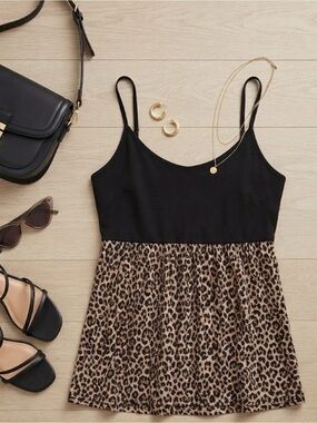 Leopard Print Spaghetti Strap Tank Top - Black and Brown